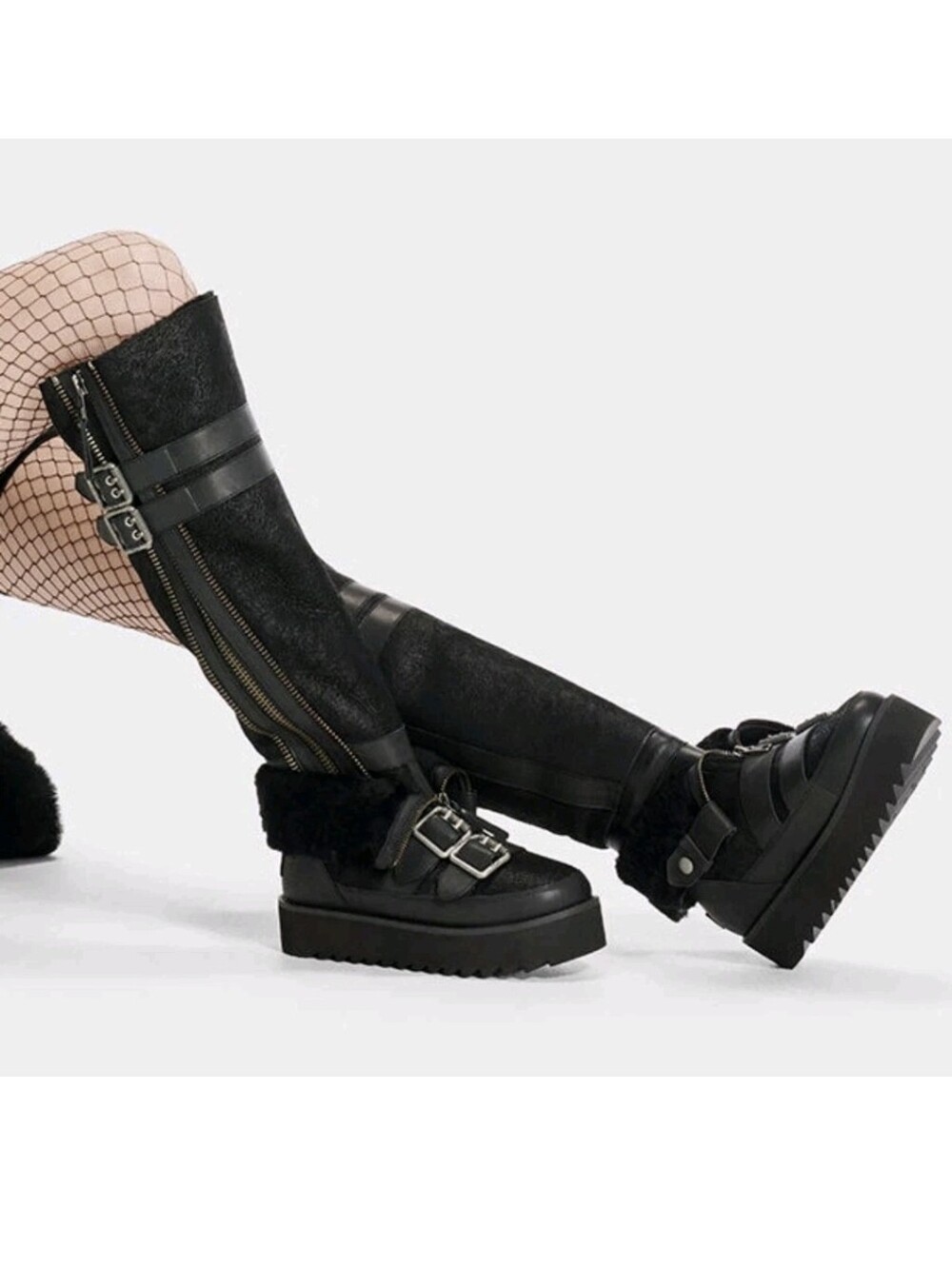 UGG Moto Punk OTK Over The Knee Black Platform Boots US 6